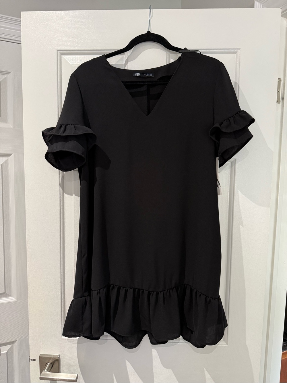 ZARA Black V-Neck Ruffle Hem Mini Dress